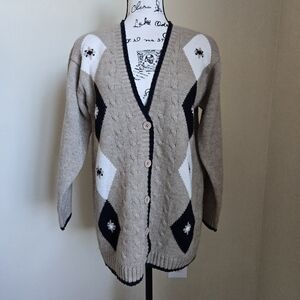 Alfred Dunner wool blend cardigan sweater tan grandmacore womens S